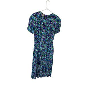 Vintage Maggy London Women's Blue Floral Short Sleeve Midi Dress - 12